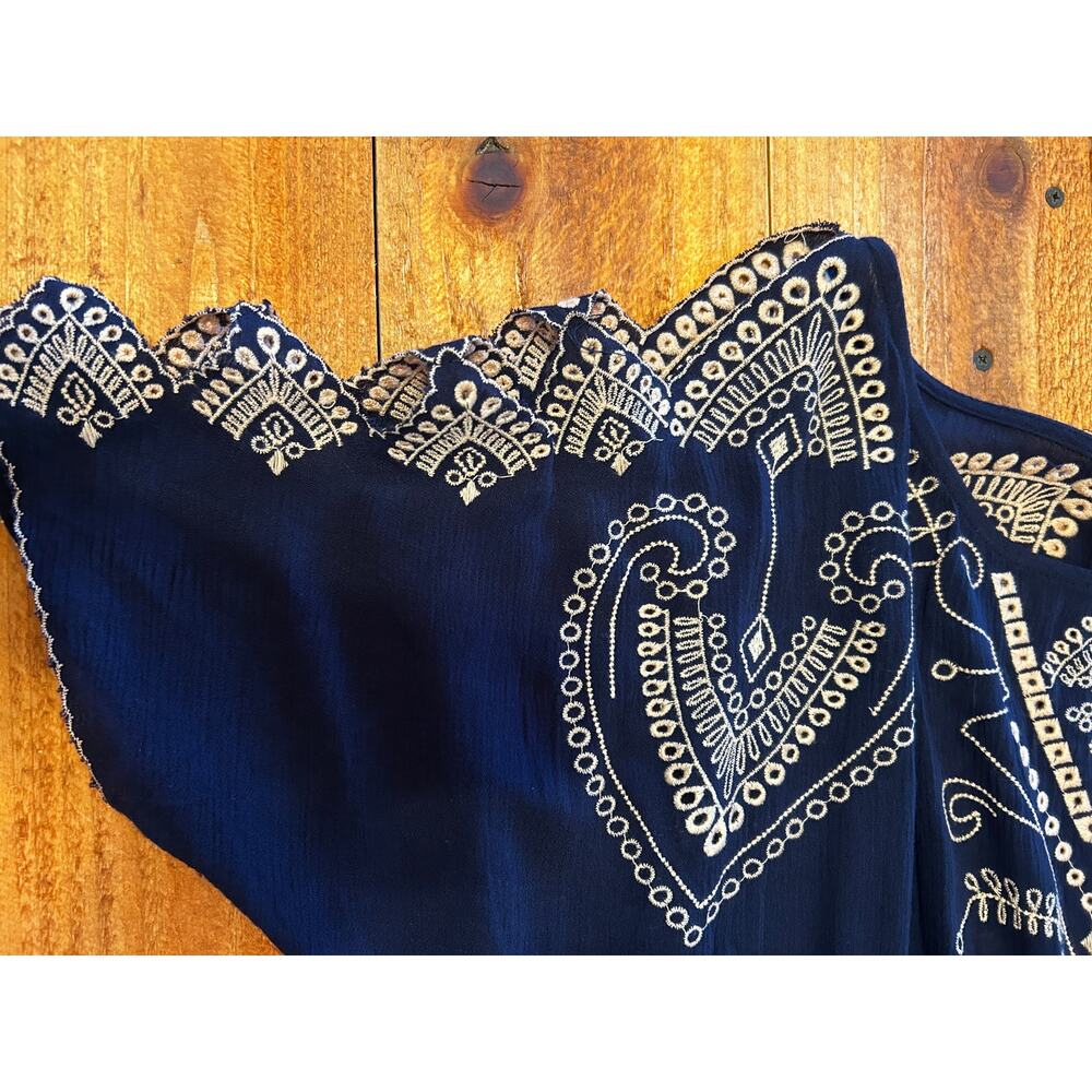 Alya Navy Blue Embroidered Boho Cold Shoulder Romper Cutout Flutter Sleeve S M - Picture 6 of 10